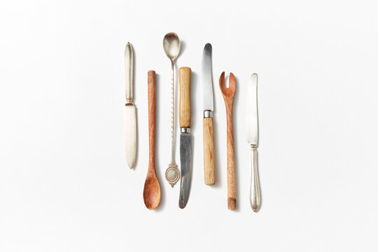 Set of old fashioned antique silverware.
