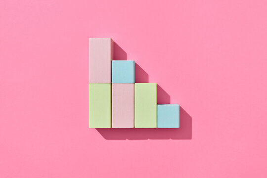 Construction from wooden colorful cubes.