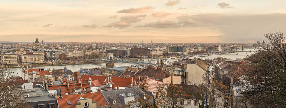 Panoramic urban view above city Budapest, Hungary.