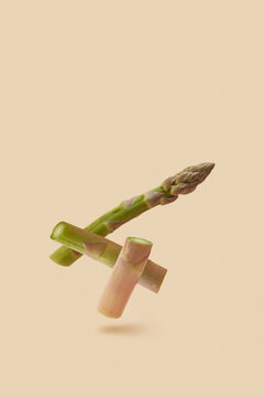 Flying parts of cut asparagus.
