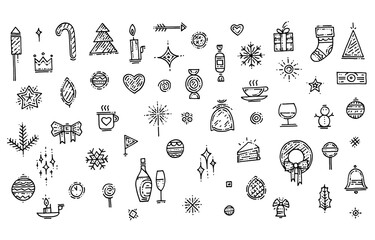 New Year doodle hand drawn elements collection