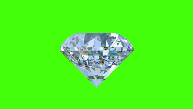Large clear diamond rotating green screen 4K video. 3d illustration