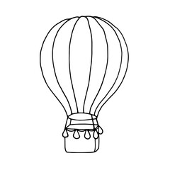 Balloon icon. Hand drawn doodle illustration with black outline balloon on white background. Linear art. Vector illustration.