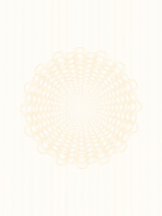 Light beige round watermark for certificate, diploma, passport, gift voucher. Pastel colored guilloche design. Line art pattern. Vector abstract background, squiggle curves. Elegant template A4. EPS10