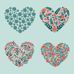 Set of hearts from plant elements. Template for prints, cards, flyers, banners.