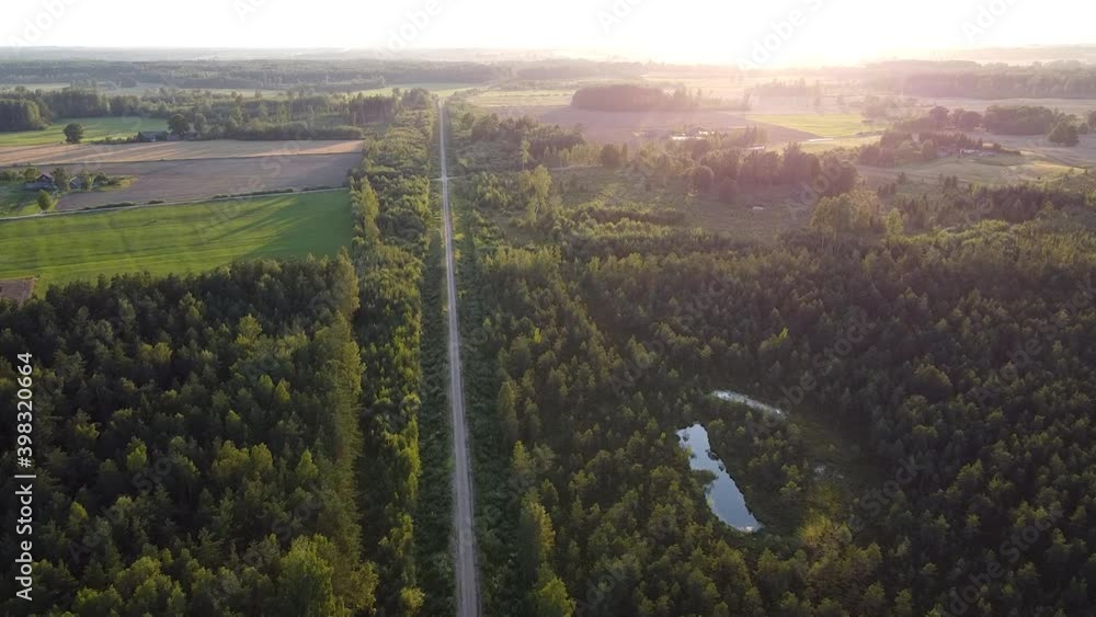 Poster technical forest path road for forestry recreation and logging aerial view