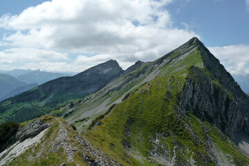 Mountain hiking through Ammergau Alps, Tyrol, Austria