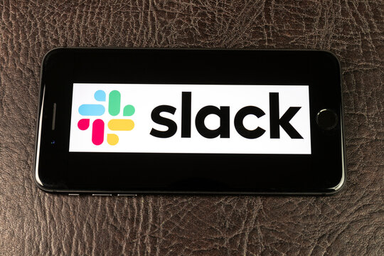 Indianapolis - Circa December 2020: Slack Technologies Logo On A Smart Phone. Slack Technologies Is A Software Company That Was Purchased By Salesforce.