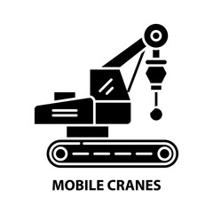 Fototapeta na wymiar mobile cranes icon, black vector sign with editable strokes, concept illustration
