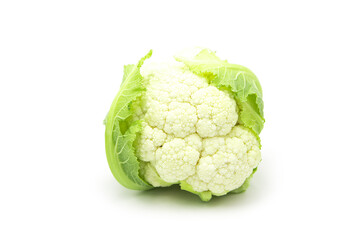 Organic fresh cauliflower isolated on white background. Сopy space on a white background.	