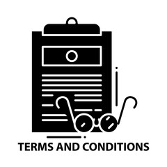 terms and conditions icon, black vector sign with editable strokes, concept illustration