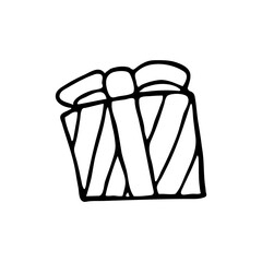 Hand drawn doodle style gift box in vector. Isolated illustration on white background. For graphic and web design