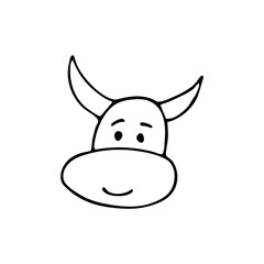 Obraz na płótnie Canvas Hand drawn doodle style new year bull in vector. Isolated illustration on white background. For graphic and web design