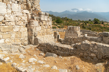 Fototapeta na wymiar Ruins of ancient Xanthos town, Turkey old roman and lycian rock tombes and civilization