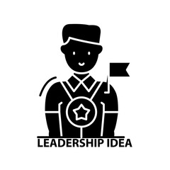 leadership idea icon, black vector sign with editable strokes, concept illustration