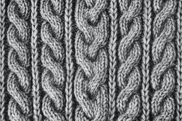 Grey knitted texture. Handmade Knitwear. Background. Color 2021