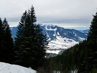 Winter hiking tour to Schönberg mountain in Bavaria, Germany
