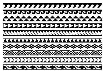 Tribal maori tattoo patterns collection. Abstract aboriginal borders. - 398326815