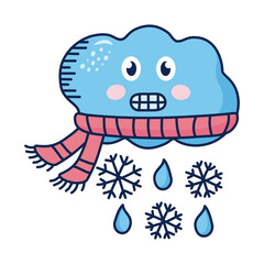 cloud wearing scarf with snowflakes kawaii weather comic character
