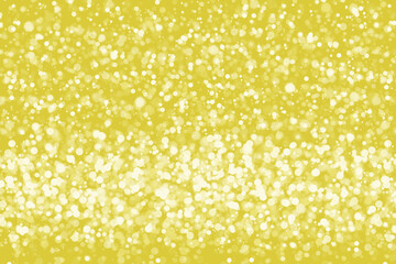 Gold shimmering background for design. Flickering snowflakes circles, bokeh effect. Background decoration yellow color illustration