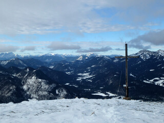 Summit cross of Schönberg mountain in Bavaria, Germany
