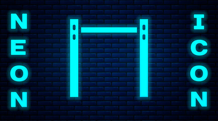 Glowing neon Sport horizontal bar icon isolated on brick wall background. Vector.