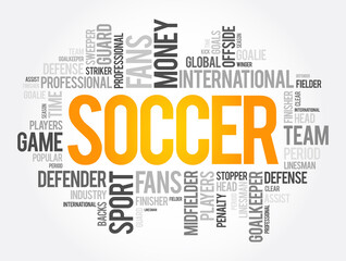 Soccer word cloud collage, sport concept background