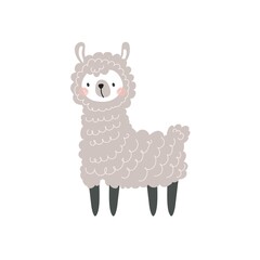 Cute animal llama on a white background. Vector illustration in a modern cartoon style, for printing on packaging paper, postcard, poster, banner, clothing. Cute children's background
