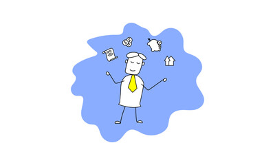  Man thinking to grow business, stick character