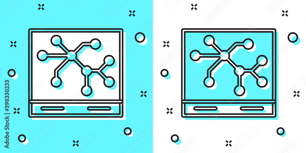 Poster black line railway map icon isolated on green and white background. random dynamic shapes. vector.