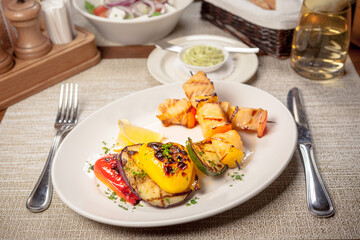 Grilled salmon and vegetables