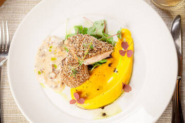 Chicken fillet and pumpkin puree
