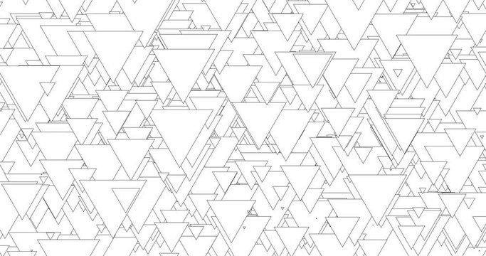 Black outlines of abstract triangles slowly moving on white background. Abstract geometric motion 4k animation with polygon shapes. Modern screensaver.