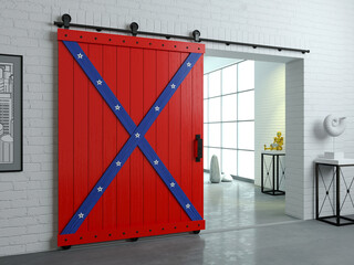 Exclusive barn sliding loft door in room © denisik11