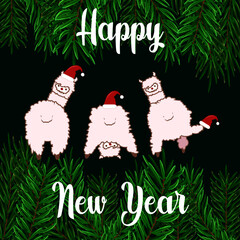 New Year greeting card with alpaca