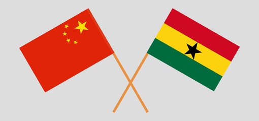 Crossed flags of China and Ghana. Official colors. Correct proportion