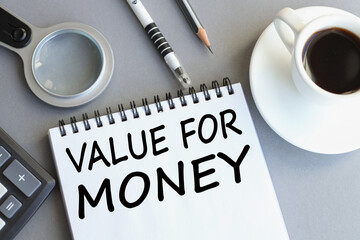 value for money. word. text. on white paper on gray background