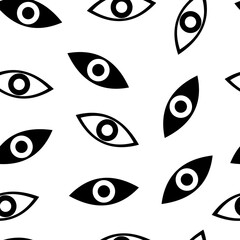 Seamless pattern with All-seeing eye for fashion prints, fabrics, wallpapers, wrapping paper, bedding. Black and white eye - Masonic symbol. White background.
