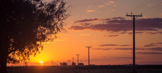 Sunset in the plains of the Argentine Pampas