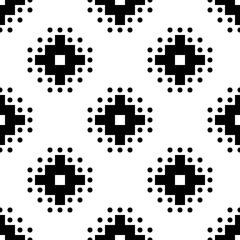 Seamless pattern. Inca crosses, circles ornament. Ethnical folk wallpaper. Ethnic embroidery background. Tribal image. Tribe motif. Ancient mosaic. Digital paper for web design, textile print. Vector.