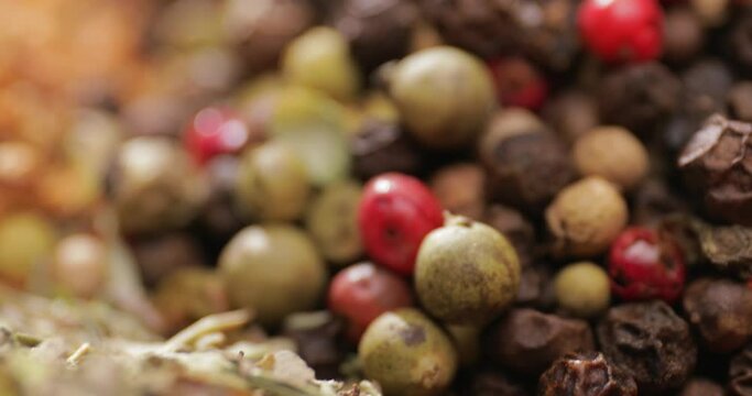 Different spices on dark background, closeup