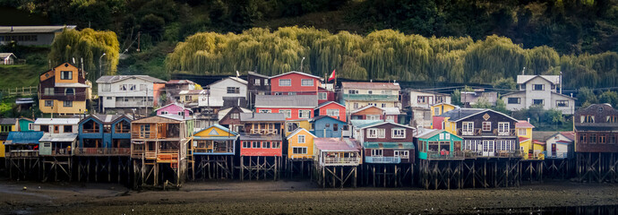 Palafitos de Castro on the island of Chiloé constructions of houses on wooden stilts