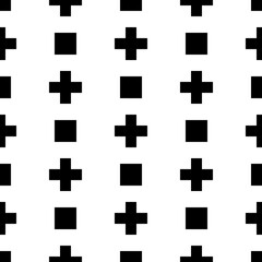 Obraz premium Seamless pattern. Crosses, squares wallpaper. Pluses, checks background. Signs ornament. Figures motif. Simple shapes backdrop. Digital paper, textile print, abstract illustration. Vector artwork.