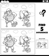 differences educational game with pirates coloring book page