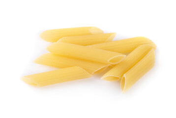 Penne pasta isolated on white background with