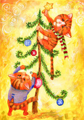 cat and christmas tree