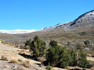 Snow capped mountains in the distance