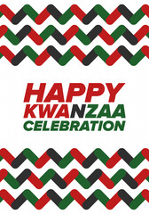 Kwanzaa Happy Celebration. African and African-American culture holiday. Seven days festival, celebrate annual from December 26 to January 1. Black history. Poster, card, banner and background. Vector