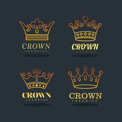 bundle of four golden crowns royal line style icons