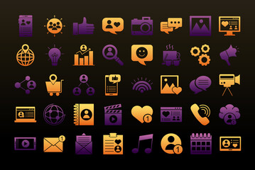 bundle of fourty social media set block style icons